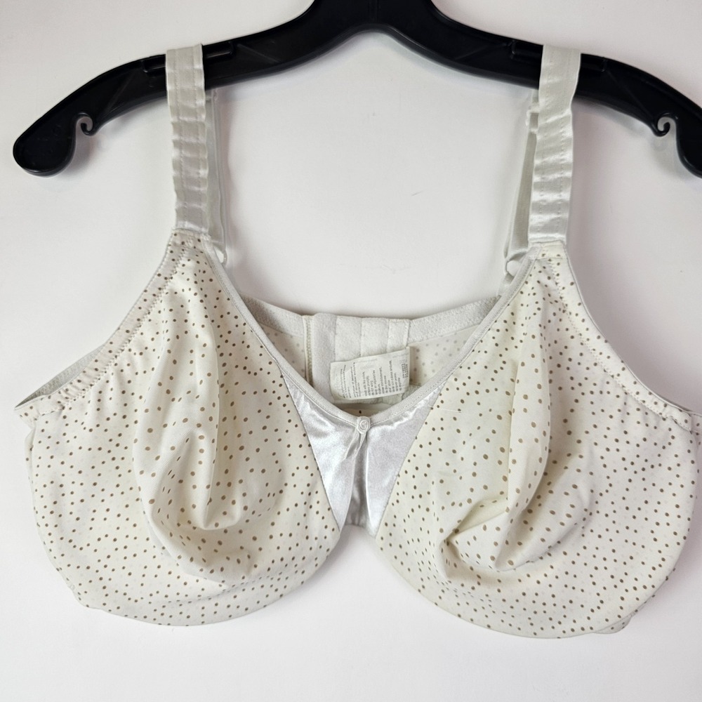 OLGA Signature Support 40DD White Polka Dot Satin Minimizer Underwire Bra 050060